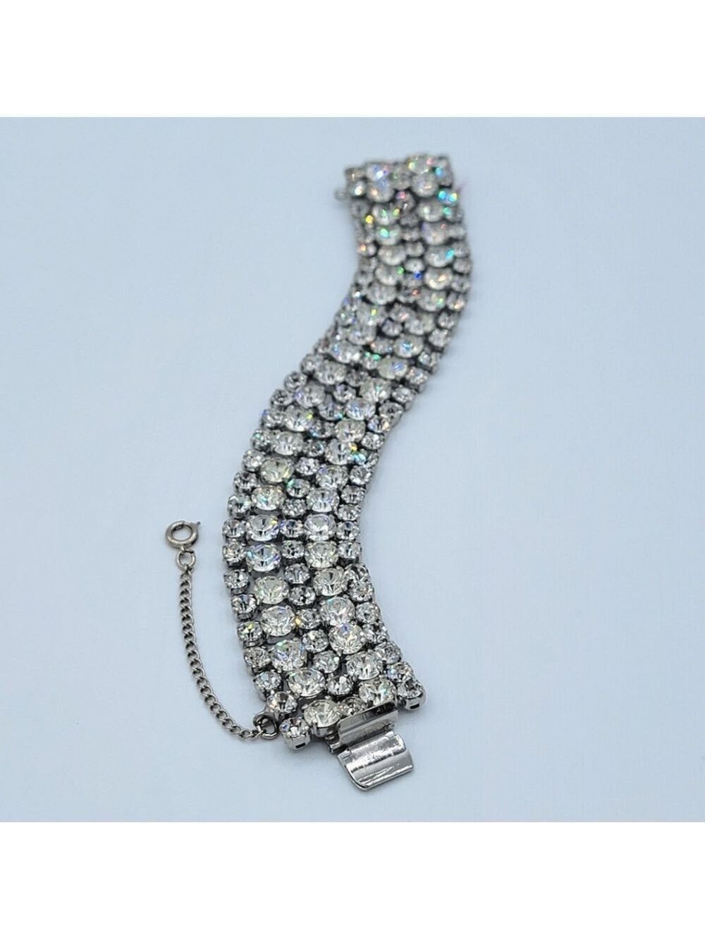 Unsigned Sherman Silvertone Crystal Bracelet Five Rows